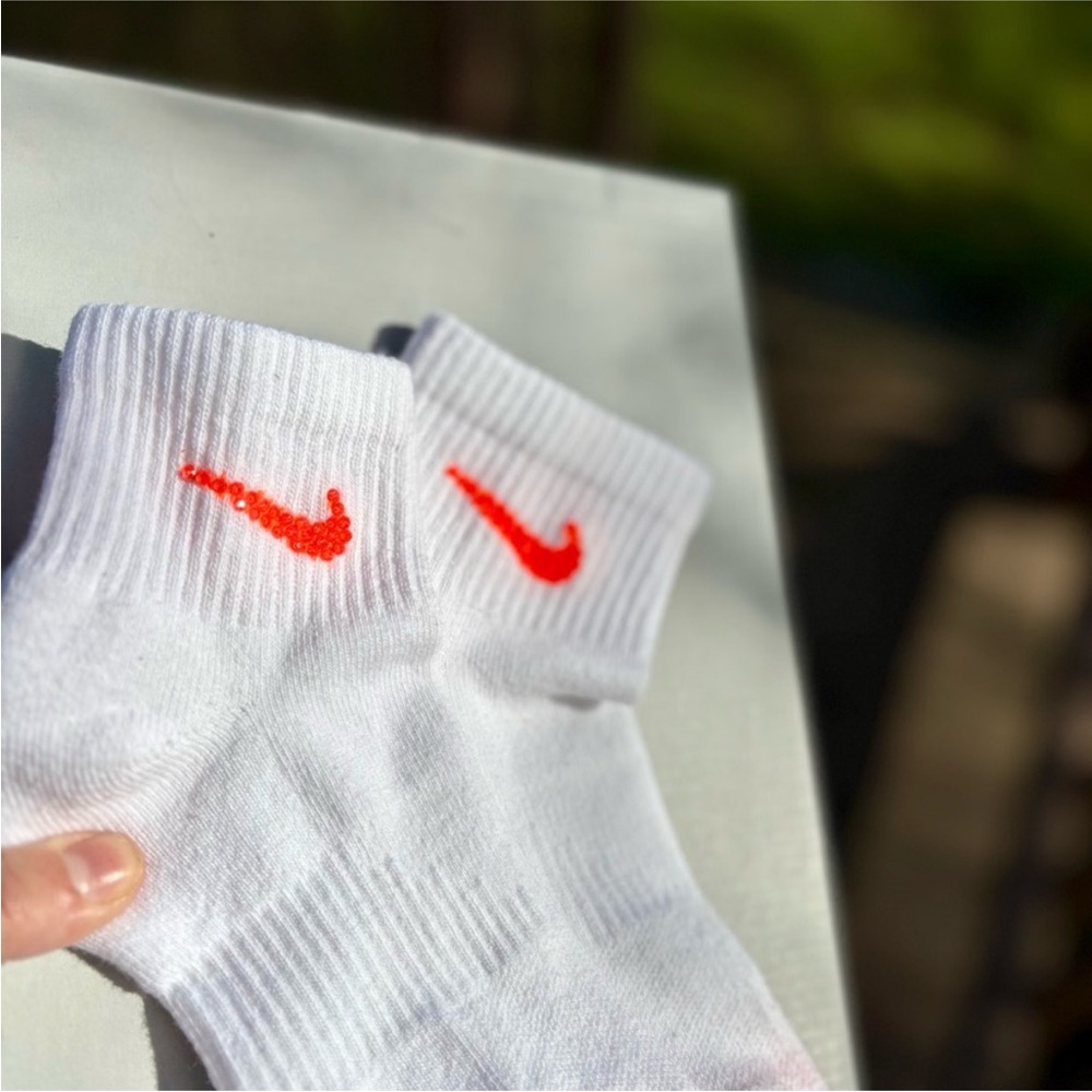 Nike Ankle Socks with Neon Orange Rhinestones